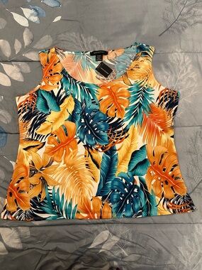 NWTS Ashley Stewart Tropical Leaf Sleeveless Tank Top - Orange & Teal Sz 22/24